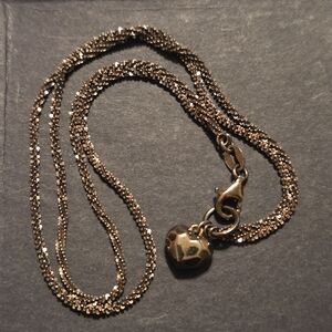 Brown Sterling Silver Popcorn Chain Puffy Heart Ankle Bracelet